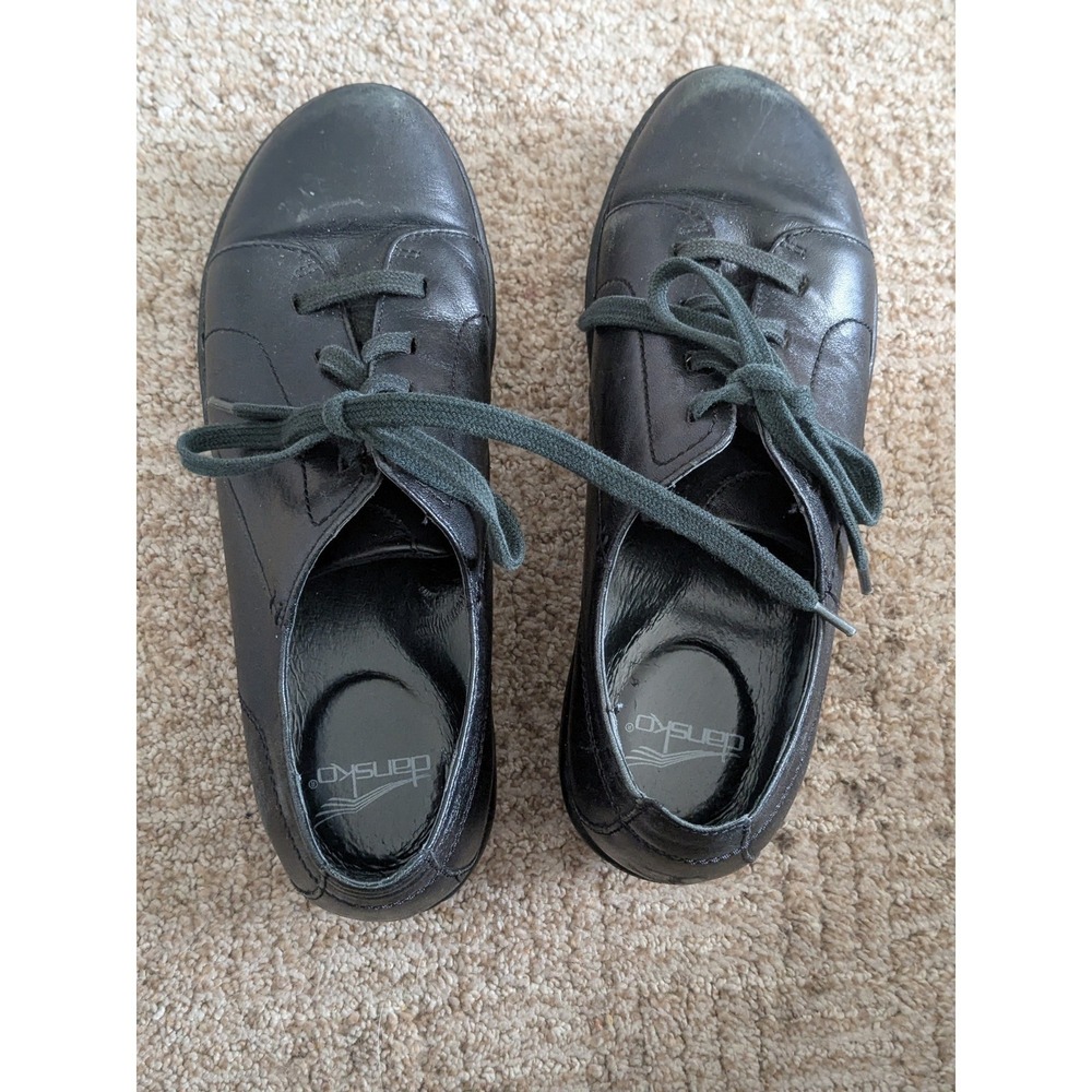 Dansko Black Leather Lace Up Sneakers 39 Slip Resistant Work Shoes 7403020200